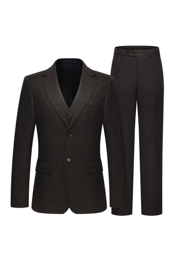 Coffee 3 Piece Single Breasted Notched Lapel Men's Business Suits